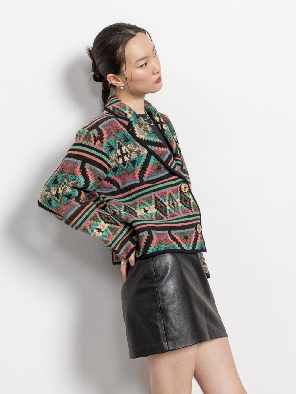 WOVEN COTTON SOUTHWESTERN Cropped Jacket Festival Coat / Medium - Picture 5 of 10